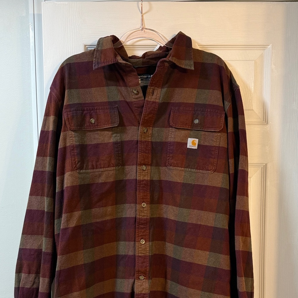 Carhartt Maroon and Brown Plaid Shirt